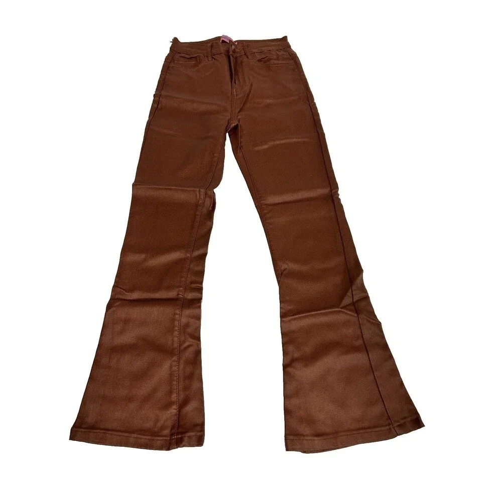 Edikted Women's Size M High Rise Sienna Faux Leather Flare Jeans Y2K Retro